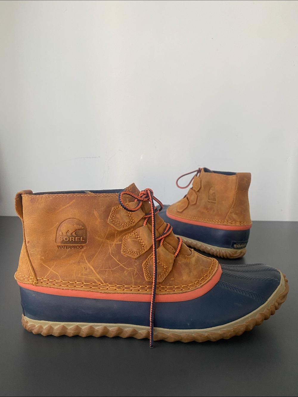 Sorel Waterproof Leather Ankle Boat Boots Sz Brown, Navy, Coral 9 Preppy Outdoor